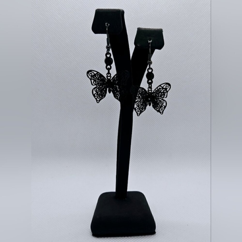 Black Filigree Butterfly Dangle Earrings Gothic Y2K Statement